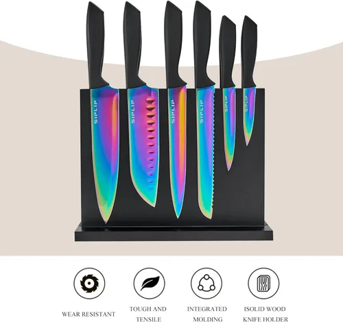 Miniatura 3 de Juego de 15 cuchillos de cocina de acero inoxidable de alto carbono con soporte magnético, incluye chef, pan, cuchillos de carne dentados y afilador