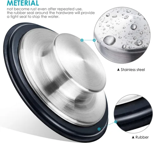 Miniatura 3 de Tapón para fregadero de cocina, acero inoxidable, borde ancho grande de 3.35 pulgadas de diámetro, 2 unidades Fengbao