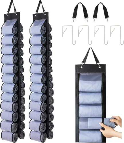 DHSFKBE Organizador de Almacenamiento de Leggings - 2 PCS Organizador de Camisetas, Organizadores de Armario Colgantes y Almacenamiento con 26 Negro