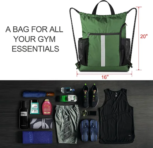 Miniatura 3 de BeeGreen Mochila deportiva con cordón y compartimento para zapatos y dos soportes para botellas de agua