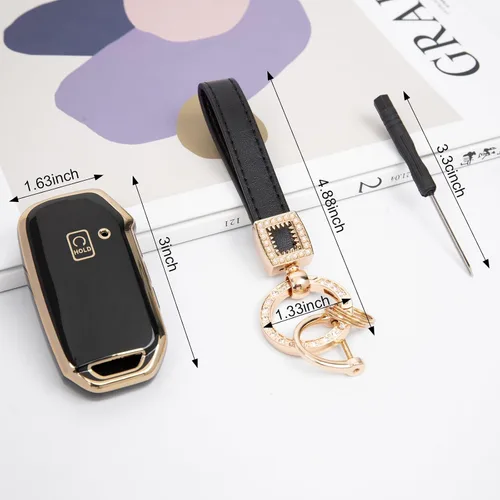 Miniatura 6 de Funda para llavero y llavero de cuero, compatible con Kia K5 Forte Sportage Soul Seltos Telluride Smart Key Holder 5 botones, elefante blanco
