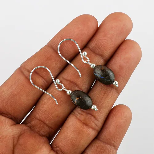 Miniatura 48 de Aretes de aro de cristal afganita natural Piedras afganas de alto grado Aretes chapados en plata Gota lisa Joyas de piedras preciosas hechas