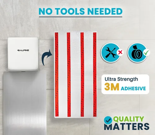 Miniatura 5 de Alpine - Protector de pared para secador de manos de acero inoxidable para baño, cocina y oficina con adhesivo 3M resistente, fácil de limpiar
