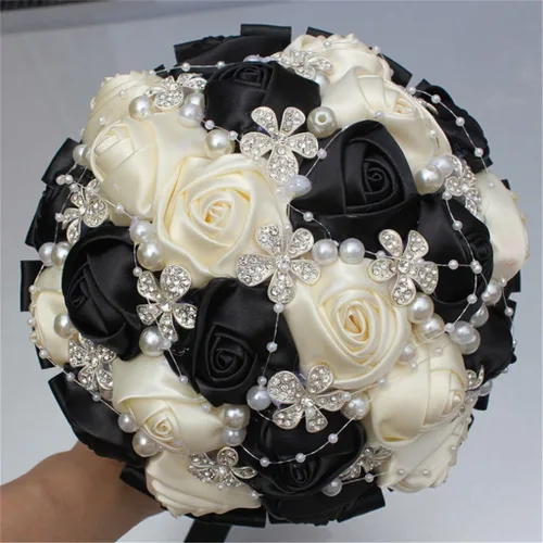 Miniatura 3 de S_SSOY Ramos artificiales hechos a mano con diamantes de imitación de perlas de seda para dama de honor, para novia, ramo de boda con flor