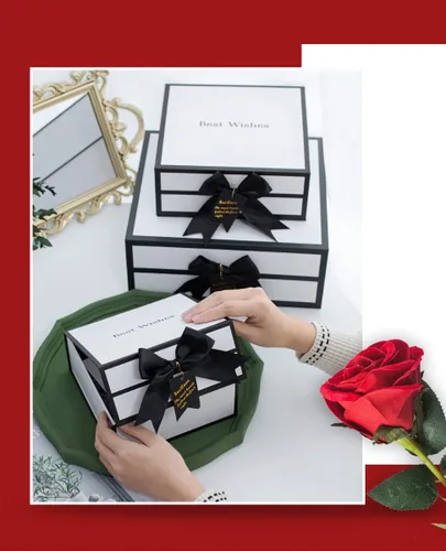 Miniatura 2 de Homeanda Paquete de 3 cajas de cartón negro de diferentes tamaños con tapa superior para Navidad, cumpleaños, día de la madre, Pascua, despedidas