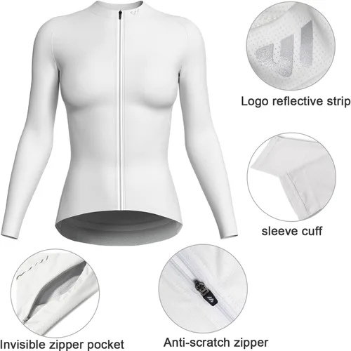 Miniatura 3 de Wulibike Camiseta de ciclismo para mujer, manga larga, camisetas de ciclismo para mujer, camisetas de ciclismo transpirables con 4 bolsillos