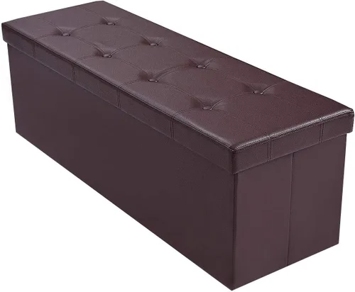 Miniatura 13 de Giantex Banco Otomano de Almacenamiento Plegable de 43 Pulgadas, Baúl de Almacenamiento Tapizado en Cuero PU con Bolsillo Lateral, Asiento