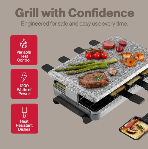 Miniatura 2 de Swissmar Raclette, KF-77080 Stelvio, parrilla para fiestas con capacidad de alimentos para 8 personas, placa reversible, de aluminio