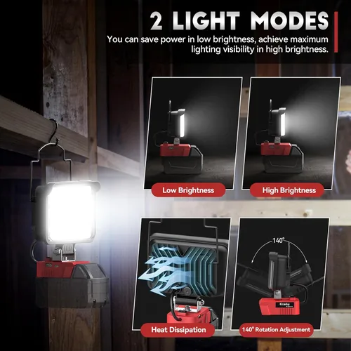 Miniatura 3 de Ecarke Luz de trabajo LED compatible con batería Milwaukee18V, luces de trabajo inalámbricas de 128 W, 12800 lm de luz de batería de linterna