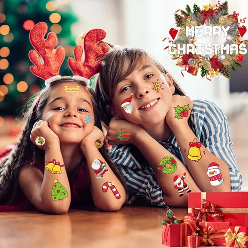 Miniatura 3 de 240 tatuajes temporales de Navidad para niños, calcomanías de tatuajes impermeables de seguridad a granel, rellenos de calcetines, la mejor opción