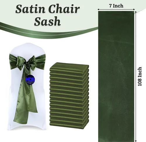 Miniatura 259 de mds - Lote de 10 lazos de satén para sillas de boda y eventos, para decoración de fiestas, 30 colores, Satin, 10 Verde oliva