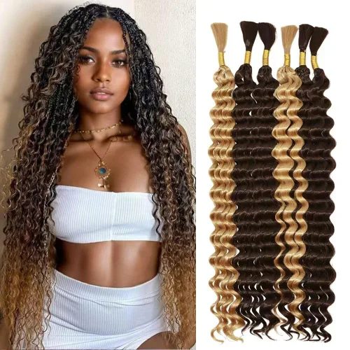 Miniatura 33 de Cabello bohemio para trenzar de 18 pulgadas, 2 paquetes de cabello ondulado profundo a granel para trenzas bohemias, sin trama, extensiones