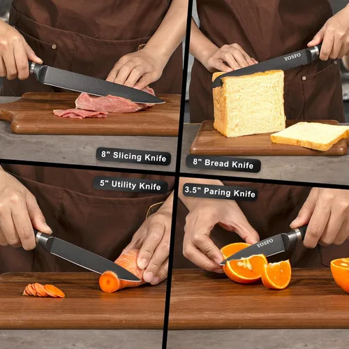 Miniatura 7 de Juego de cuchillos con bloque y afilador, 15 piezas de cuchillos de cocina con bloque, juego de cuchillos japoneses de acero inoxidable de alto