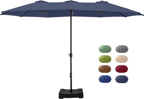 Miniatura 12 de GREEN PARTY Sombrilla de patio rectangular de 15 pies con base incluida, sombrilla de mesa de doble cara con manivela, sombrillas grandes
