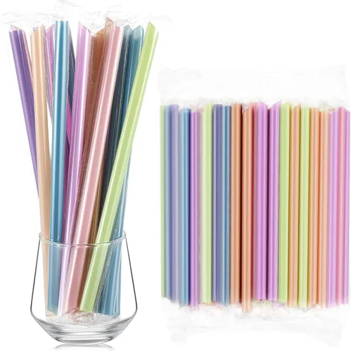 Miniatura 27 de Tessco for you 600 piezas de 25 cm de pajitas jumbo para batidos a granel de 10 mm de plástico desechable con burbujas de té de boca ancha envueltas