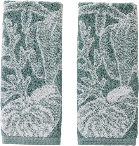 Miniatura 12 de SKL Home Ocean Coral - Juego de 2 toallas de mano esculpidas de 100% algodón premium, 450 GSM, jacquard reversible, suave y absorbente, tropical
