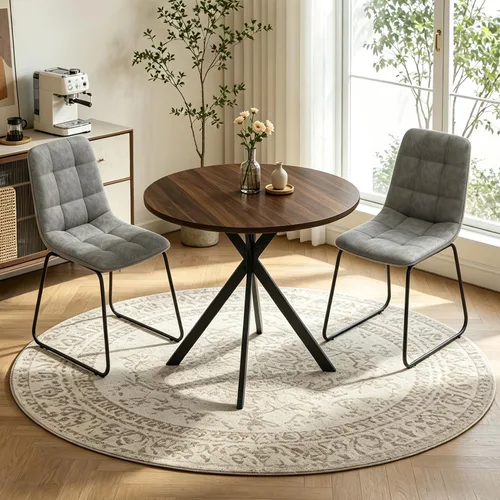 Miniatura 10 de Juego de 2 sillas y mesas de comedor redondas de 31.5 pulgadas para 2, pequeñas sillas de comedor que ahorran espacio, juegos de comedor pequeños