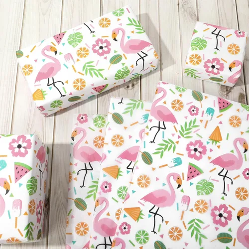 Miniatura 3 de JarThenaAMCS 100 hojas de papel de seda hawaiano, papel de regalo tropical, hojas de palma, flamenco, papel decorativo para manualidades, verano