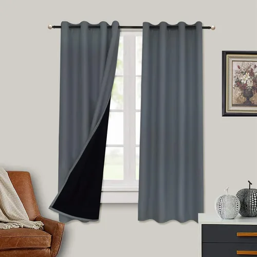 Miniatura 9 de Cortinas opacas para dormitorio con línea negra, 100 % opacas, con aislamiento térmico, cortinas largas para sala de estar, tratamiento de ventanas