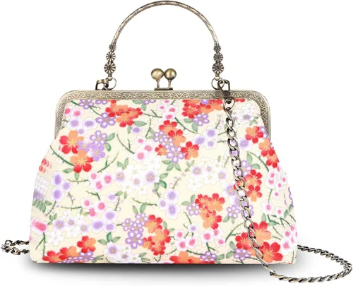 Miniatura 34 de Bolso floral con asa superior, bolso de noche Kiss Lock para mujer, bolso vintage
