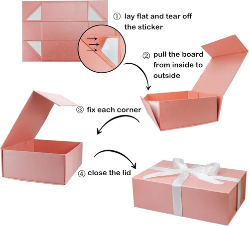 Miniatura 4 de YINUOYOUJIA Cajas de regalo rosadas con tapa, 14"x9"x4.5" Caja de regalo magnética con cinta, tarjetas y sobres para regalos, ideal para bodas