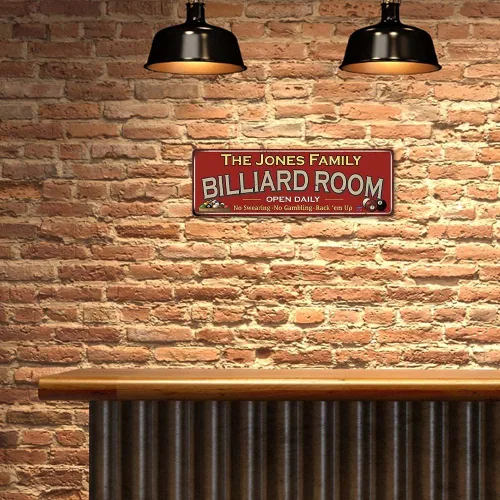Miniatura 4 de Letrero de metal rojo personalizado para sala de billar, letreros de pared, ideas decoraciones, juegos, piscina, retro, sala de juegos, placa