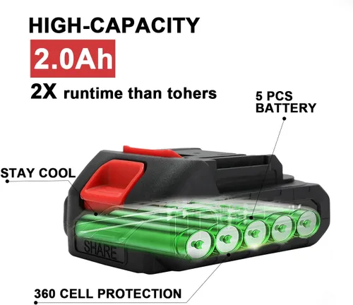 Miniatura 2 de Batería de litio de 21V - Batería de 2.0 Ah con adaptador de cargador, indicador LED, compatible con soplador de hojas y cultivador inalámbrico
