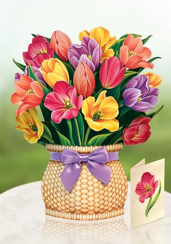 Miniatura 4 de Freshcut Paper Tarjetas Pop Up, Tulipanes Festivos, Ramo de Flores Eternas de Tamaño Real de 12 Pulgadas, Tarjeta de Felicitación Emergente 3D