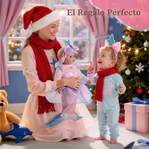 Miniatura 3 de BABESIDE Muñeca bebé de sirena para niña, muñecas de bebé suaves realistas de 15 pulgadas con cola de sirena brillante y accesorios, lindos juguetes