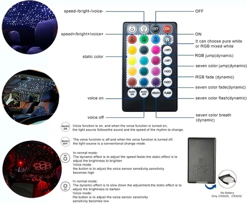 Miniatura 4 de AZIMOM Bluetooth 16W RGBW Luces de Fibra Óptica para Techo de Estrellas, Kits de Iluminación, 450 piezas, 0.03 pulgadas, 9.8 pies, Activadas por