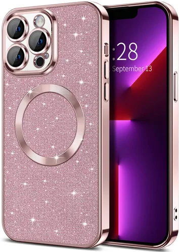 Miniatura 12 de Hython Funda para iPhone 13 Pro Max con purpurina, fundas magnéticas transparentes para teléfono con protector de lente de cámara