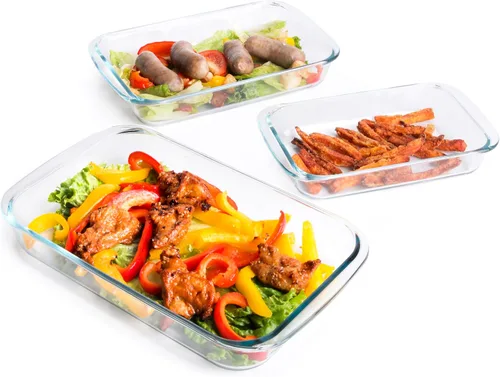 Miniatura 11 de Juego de 8 bandejas de vidrio templado para hornear con tapas sin bisfenol A. Apto para horno, microondas, refrigerador y lavavajillas, 0.8L, 1.5L