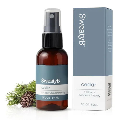 SweatyB® Spray desodorante de cuerpo completo, no irritante, sensible a la piel, para mujeres y hombres, fabricado en Estados Unidos, cedro, 2
