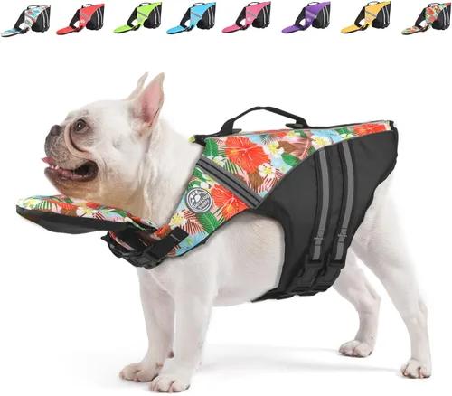 Miniatura 15 de Mklhgty Chaleco salvavidas para perros, chaleco salvavidas reflectante para perro con cuello extraíble, alta flotabilidad para nadar y navegar, Rojo