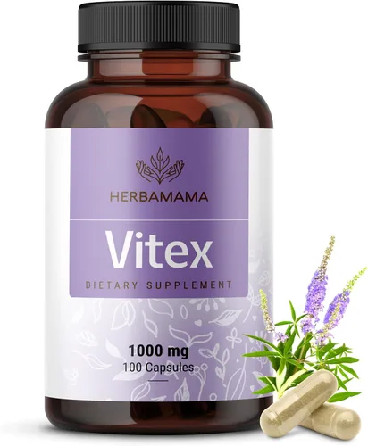 HERBAMAMA Vitex Chasteberry Suplemento para mujeres – Suplementos para la menopausia* para mujeres con Vitex Berry – 1000 mg de baya de árbol casto