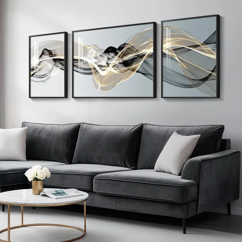 Miniatura 12 de Arte de pared moderno enmarcado en blanco y negro, 3 piezas de impresiones contemporáneas grandes para paredes, juego de 3 imágenes de hojas doradas