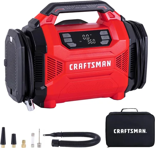 CRAFTSMAN Inflador de neumáticos de doble potencia, compresor de aire portátil, enchufe de automóvil de 12 V CC y uso doméstico de 120 V CA, hasta