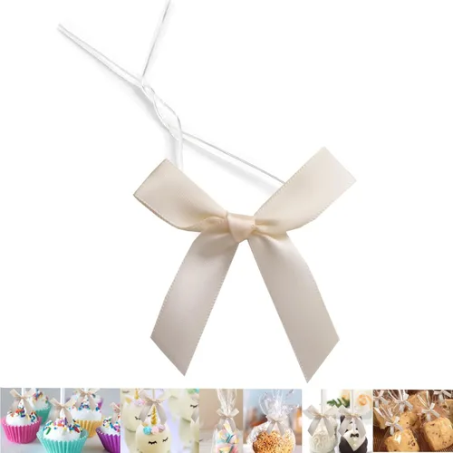 Miniatura 29 de 100 lazos preatados azul satinado de 3 pulgadas con lazos giratorios, bolsas de golosinas, paletas para pasteles y galletas