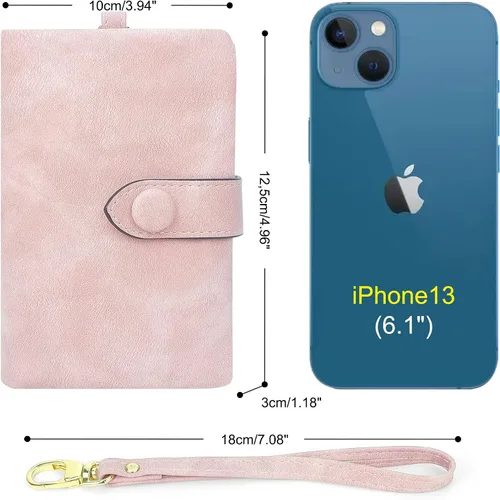 Miniatura 4 de Billeteras con bloqueo RFID para mujer, de gran capacidad, de cuero suave, cartera pequeña con correa para la muñeca, Rosado, Casual