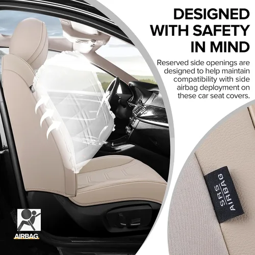 Miniatura 6 de CAPITAUTO Juego completo de fundas de asiento de automóvil, fundas de asiento beige para automóvil con soporte lumbar, fundas de asiento