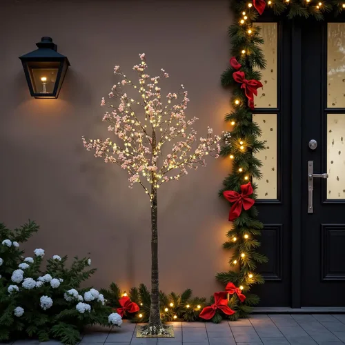 LuxenHome - Árbol de Gypsophila iluminado de 5 pies, árboles iluminados, decoraciones de Navidad, árboles artificiales preiluminados, decoración de
