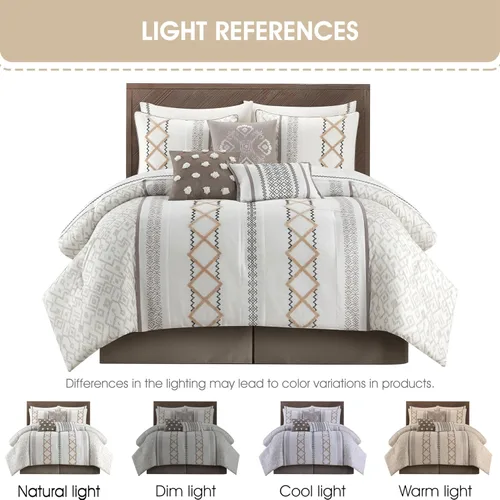 Miniatura 5 de Grand Avenue Juego de edredón Blanco Rojo tamaño Queen, juego de ropa de cama para todas las estaciones de 7 piezas con bordado de felpa, falda