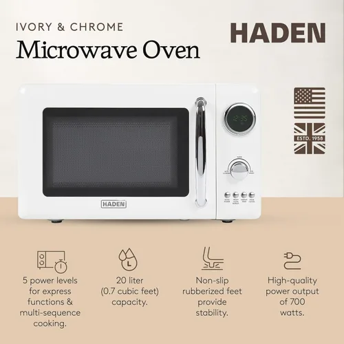 Miniatura 2 de Haden Horno microondas de 700 vatios y 0.7 pies cúbicos con controles digitales, descongelación e inicio instantáneo para encimera, pequeño negro