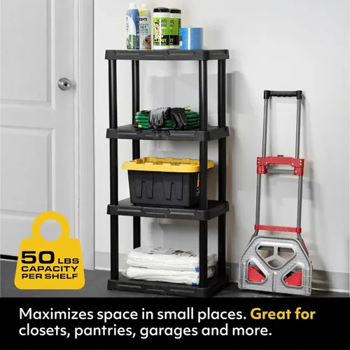 Miniatura 3 de CENTREX CX 4-Tier (48”H x 22”W x 14.25”D) Plastic Storage Shelving Unit (Black), Light Duty, 50lbs Per Shelf Capacity, for Indoor Storage and
