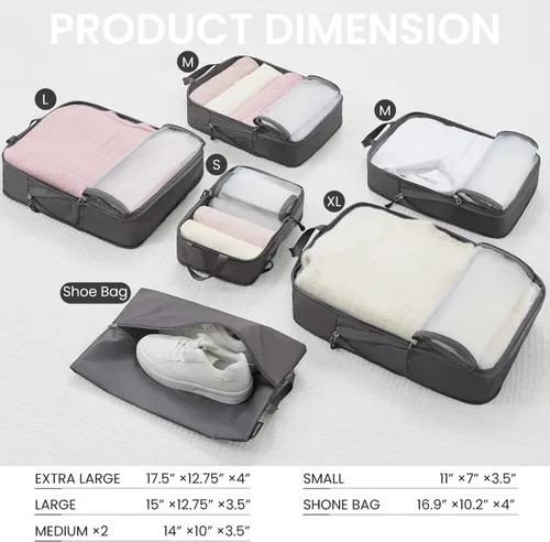 Miniatura 90 de BAGAIL 4 Set/6 Set Ultraligero Compresión Embalaje Cubos Organizador de Embalaje para Accesorios de Viaje Equipaje Maleta Mochila