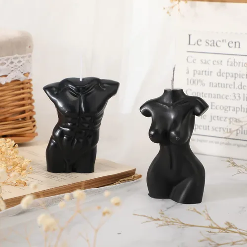 Miniatura 4 de Tondiamo 2 velas en forma de cuerpo femenino masculino cuerpo hombres torso cera de soja perfumada vela decorativa para dormitorio, baño, boda Negro
