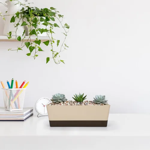 Miniatura 7 de SUREAM Paquete de 3 macetas de ventana para interiores, maceta rectangular de 12 x 3.8 pulgadas con bandeja, moderna maceta de plástico