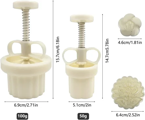 Miniatura 4 de FineGood - Juego de 2 moldes de prensa para pastel de luna con 11 Stapms, cortador de galletas FineGood DIY, 1.76 oz, 3.53 oz, prensa de flores