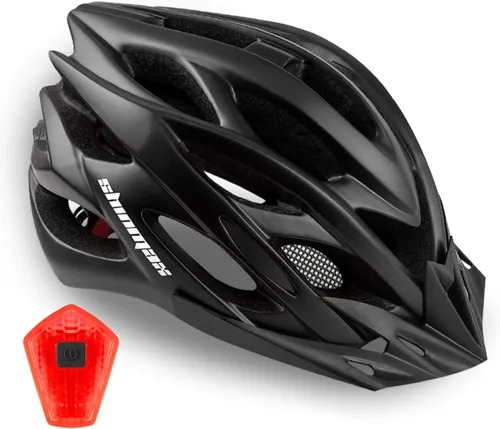Casco de bicicleta para hombre y mujer, casco de bicicleta Shinmax con luz trasera y visera desmontable Negro