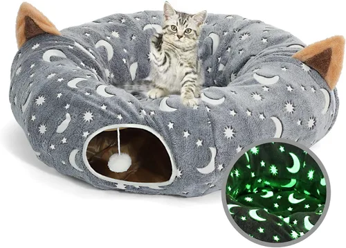 Miniatura 10 de Túnel Tubo para Gatos con Juguetes de Pelotas de Felpa Plegable Auto-Luminoso Fotoluminiscencia, para Mascotas Pequeñas Conejitos Conejos, Gatitos